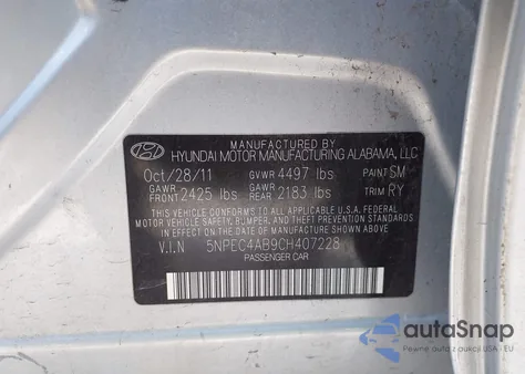 2012 Hyundai Sonata Limited 2.0T z USA, uszkodzony, nr VIN 5NPEC4AB9CH407228